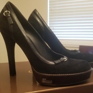 black suede stiletto heels